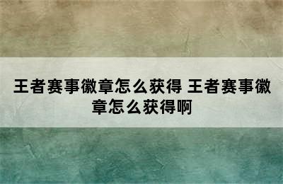 王者赛事徽章怎么获得 王者赛事徽章怎么获得啊